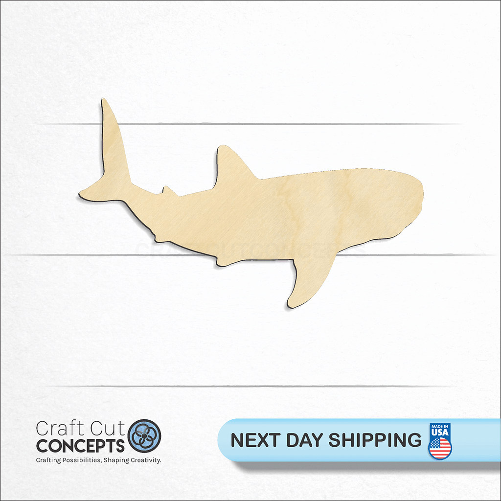 Craft Cut Concepts logo and next day shipping banner with an unfinished wood Whale Shark craft shape and blank