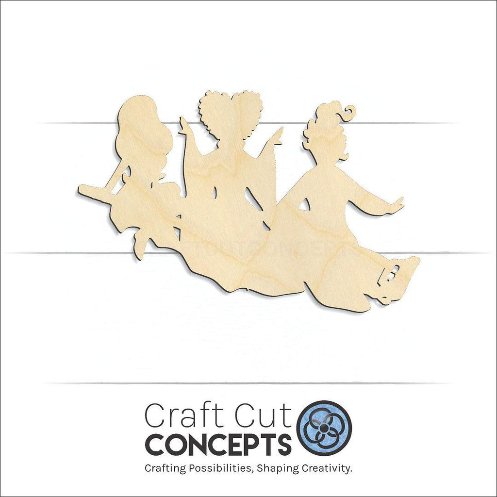 Craft Cut Concepts Logo under a wood Flying Witchs craft shape and blank