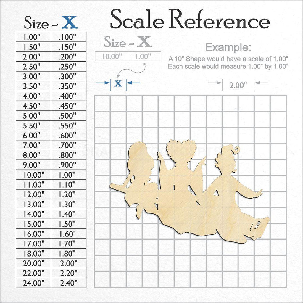 A scale and graph image showing a wood Flying Witchs craft blank