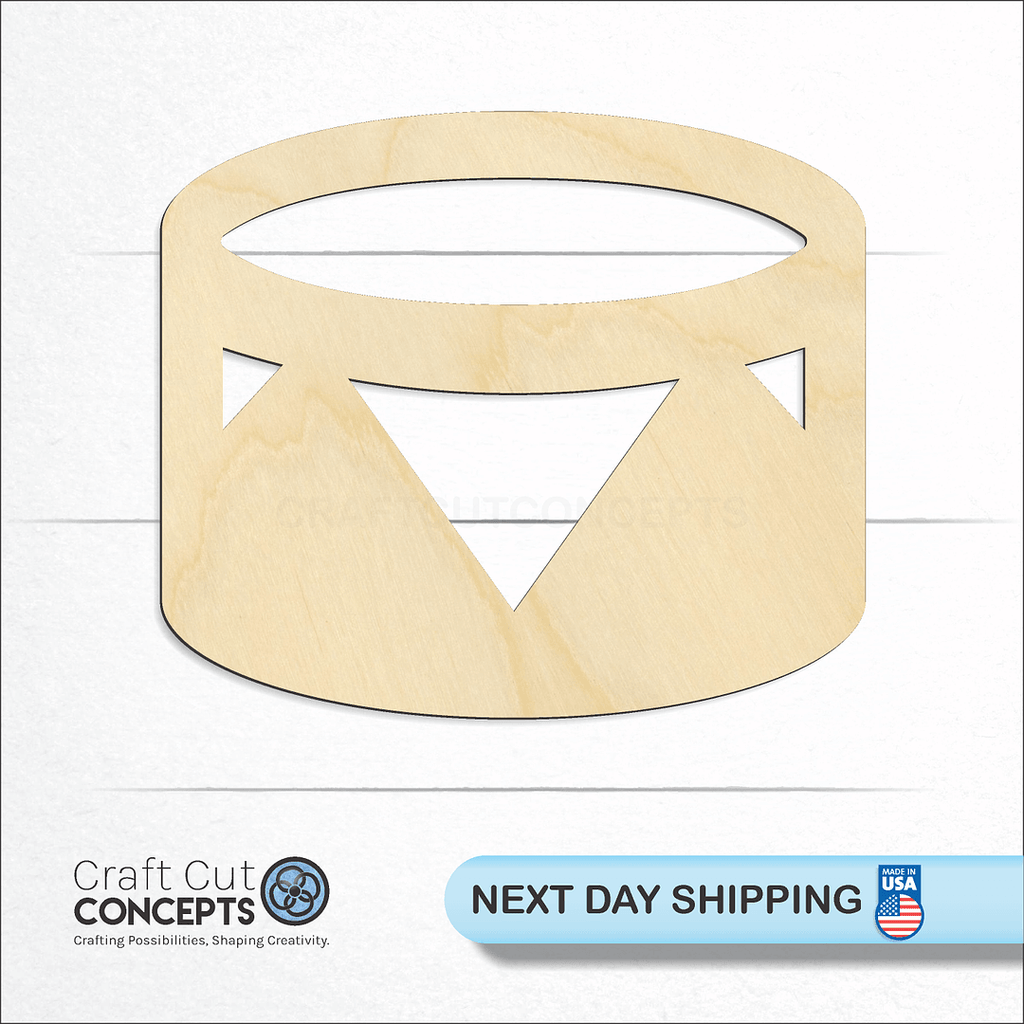 Craft Cut Concepts logo and next day shipping banner with an unfinished wood Drum craft shape and blank