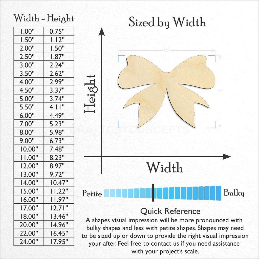 Sizes available for a laser cut Christmas Present Bow craft blank