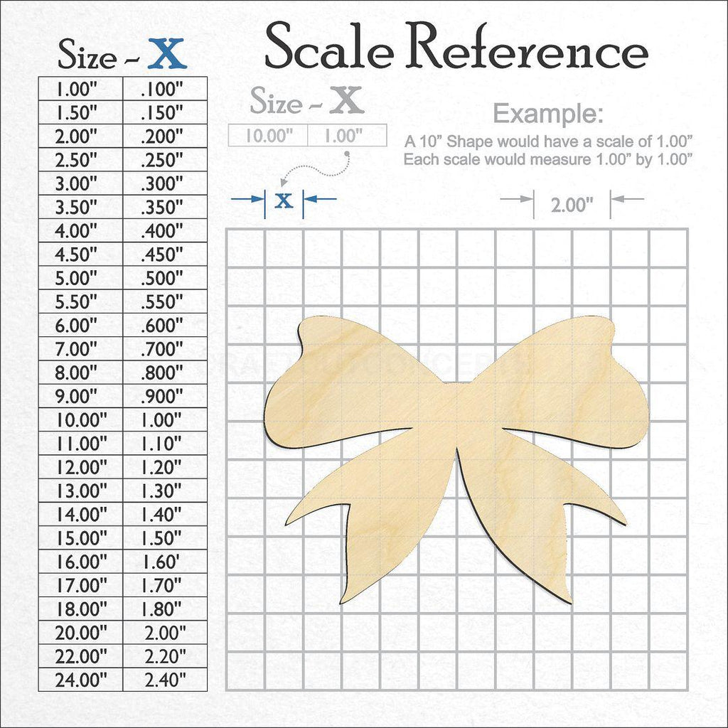 A scale and graph image showing a wood Christmas Present Bow craft blank