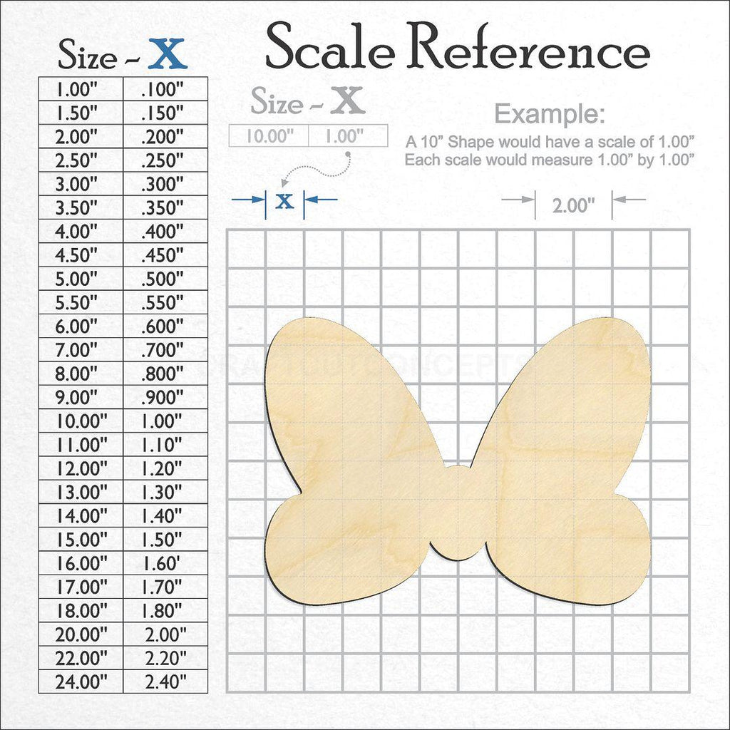 A scale and graph image showing a wood Hair Bow craft blank