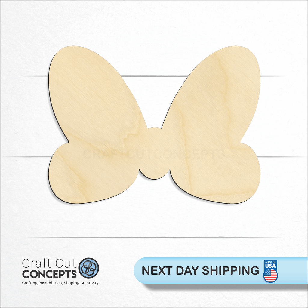 Craft Cut Concepts logo and next day shipping banner with an unfinished wood Hair Bow craft shape and blank