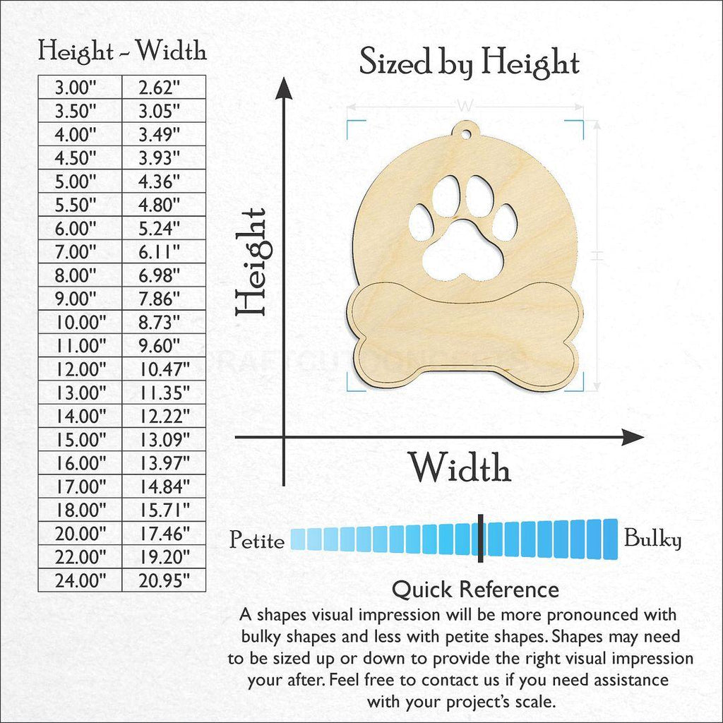 Sizes available for a laser cut Paw Print Sign craft blank