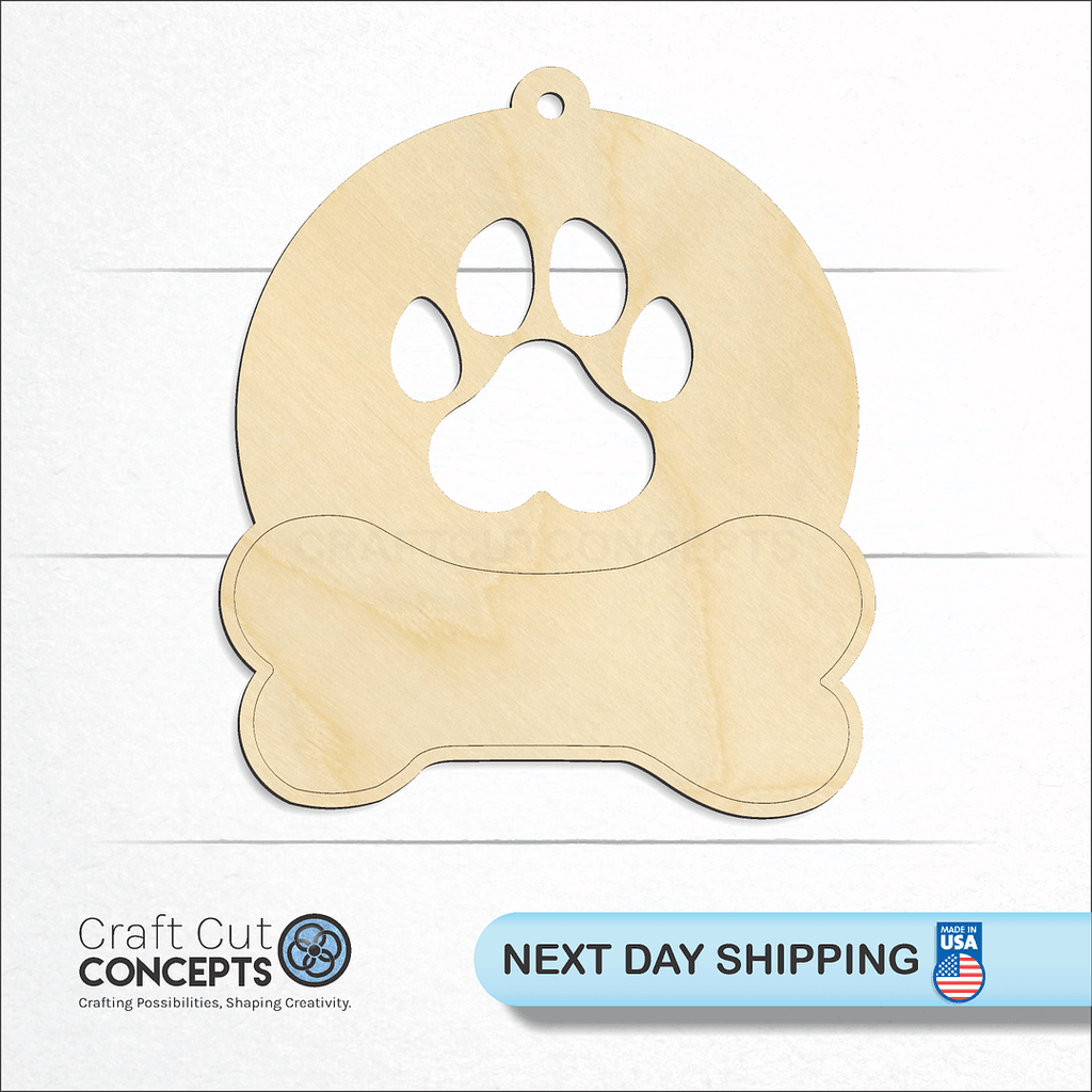 Craft Cut Concepts logo and next day shipping banner with an unfinished wood Paw Print Sign craft shape and blank