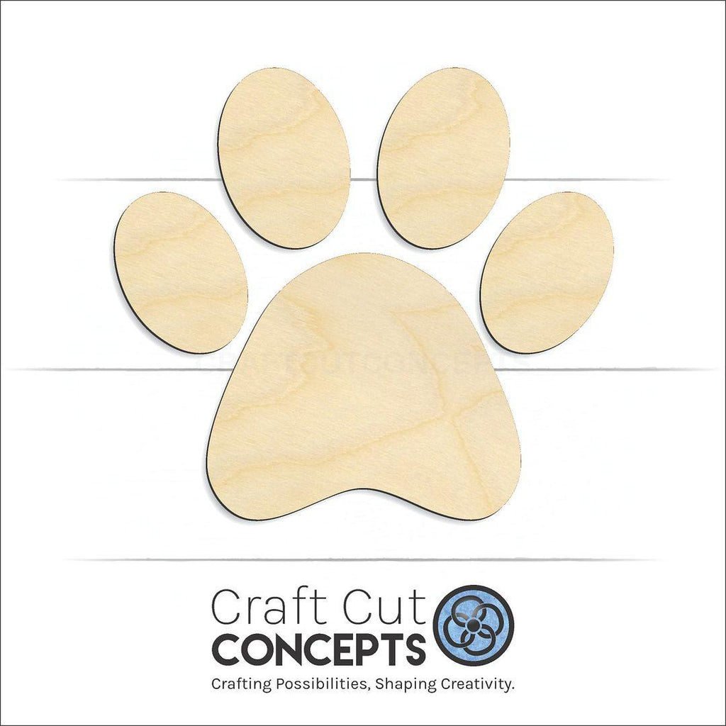 Craft Cut Concepts Logo under a wood Paw Print Pieces craft shape and blank