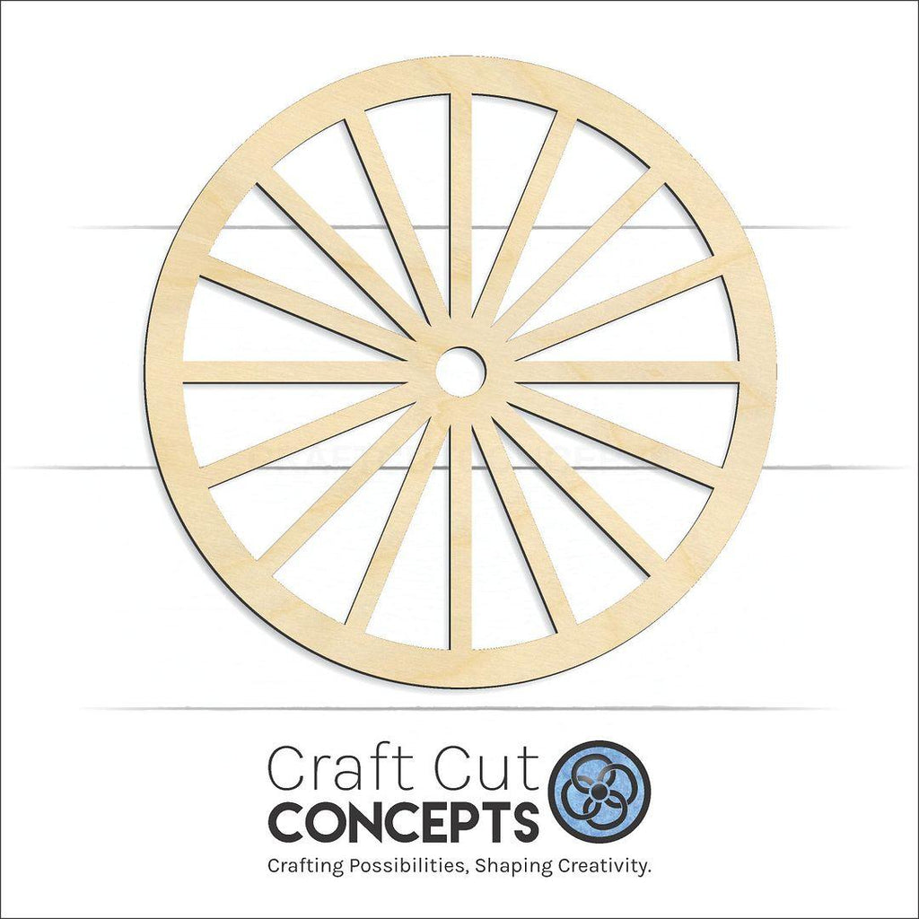 Craft Cut Concepts Logo under a wood Wagon Wheel craft shape and blank