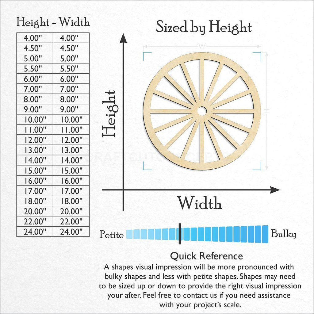 Sizes available for a laser cut Wagon Wheel craft blank