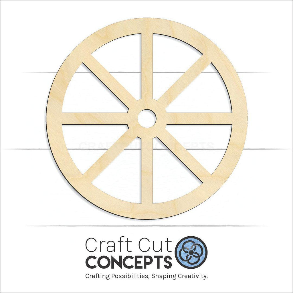 Craft Cut Concepts Logo under a wood Wagon Wheel craft shape and blank