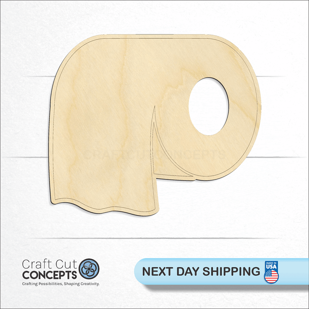 Craft Cut Concepts logo and next day shipping banner with an unfinished wood Toilet Paper craft shape and blank