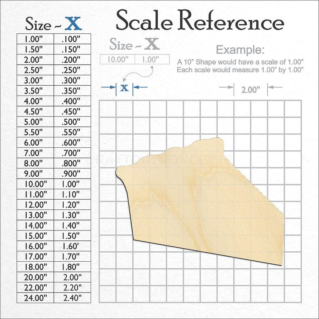 A scale and graph image showing a wood Pie Piece craft blank