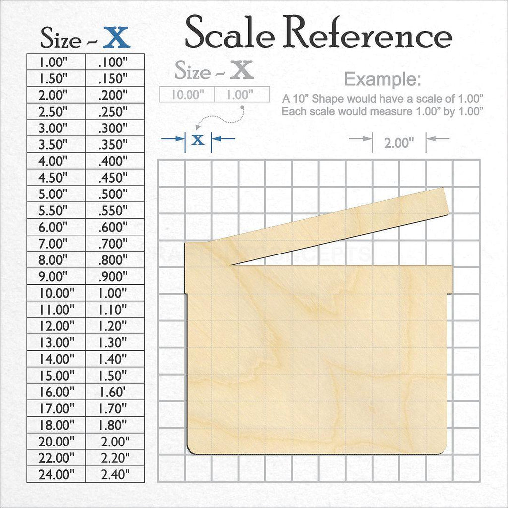 A scale and graph image showing a wood Director Slate Movie craft blank