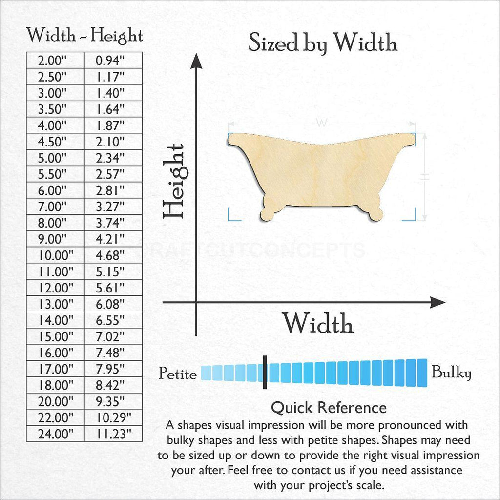 Sizes available for a laser cut Bath Tub craft blank