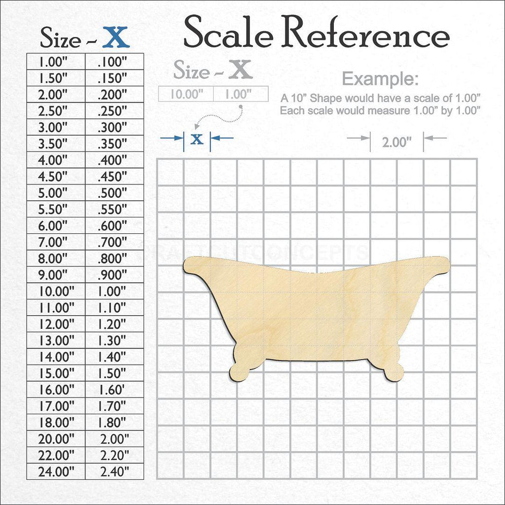 A scale and graph image showing a wood Bath Tub craft blank