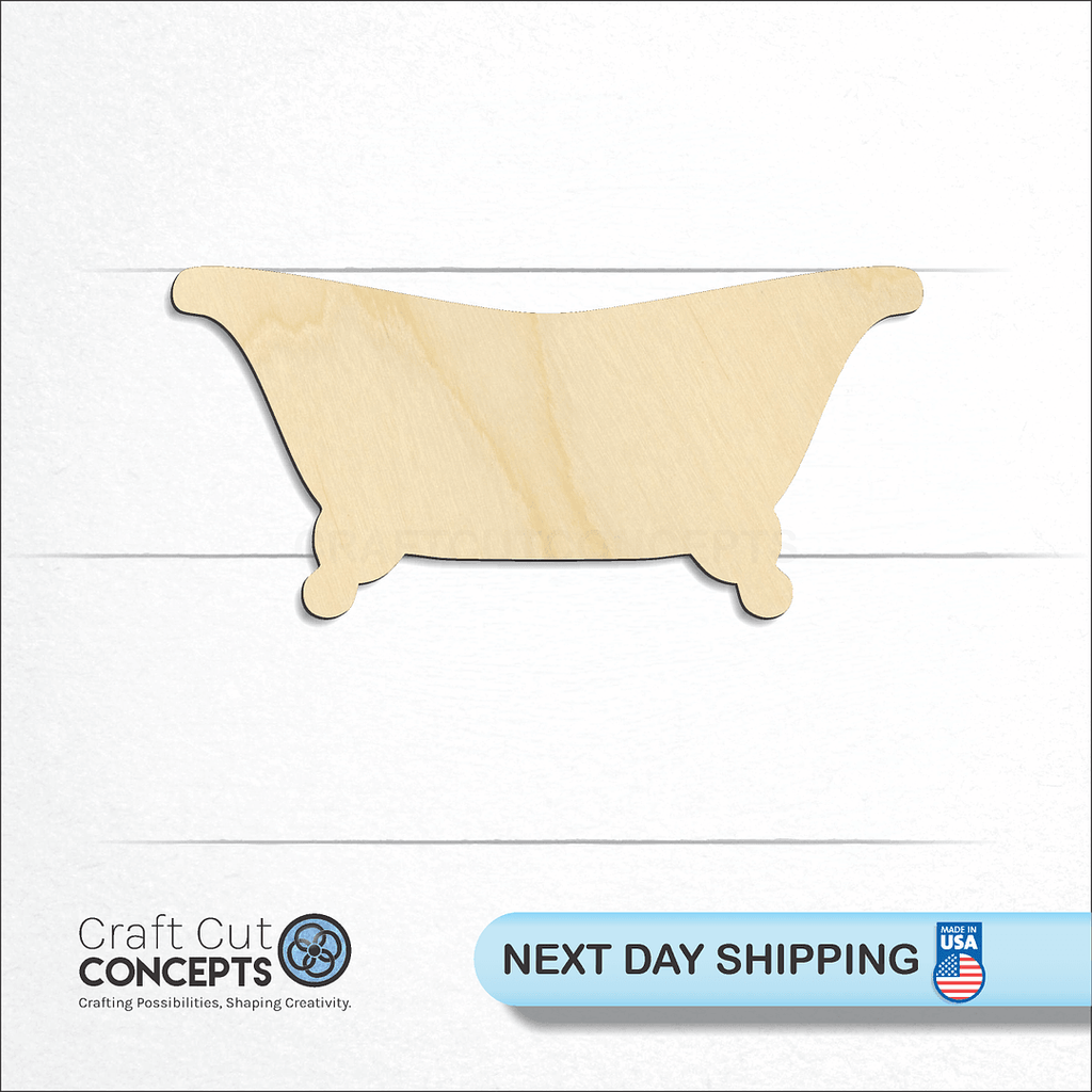 Craft Cut Concepts logo and next day shipping banner with an unfinished wood Bath Tub craft shape and blank