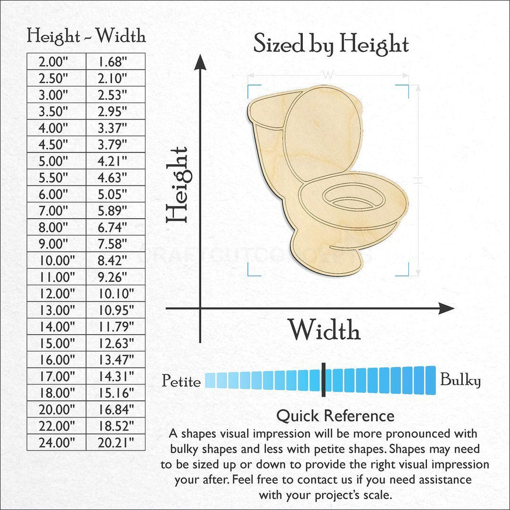 Sizes available for a laser cut Toilet craft blank