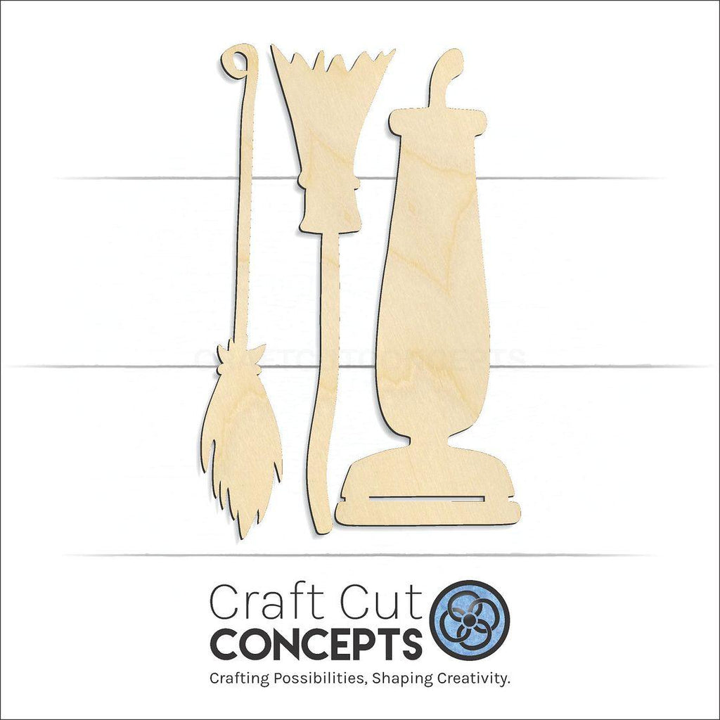 Craft Cut Concepts Logo under a wood Broom Mop Vacuum craft shape and blank