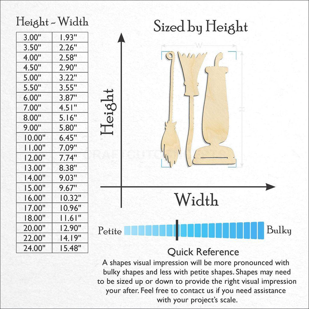 Sizes available for a laser cut Broom Mop Vacuum craft blank