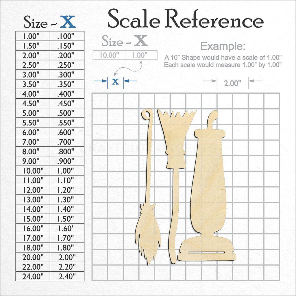 A scale and graph image showing a wood Broom Mop Vacuum craft blank