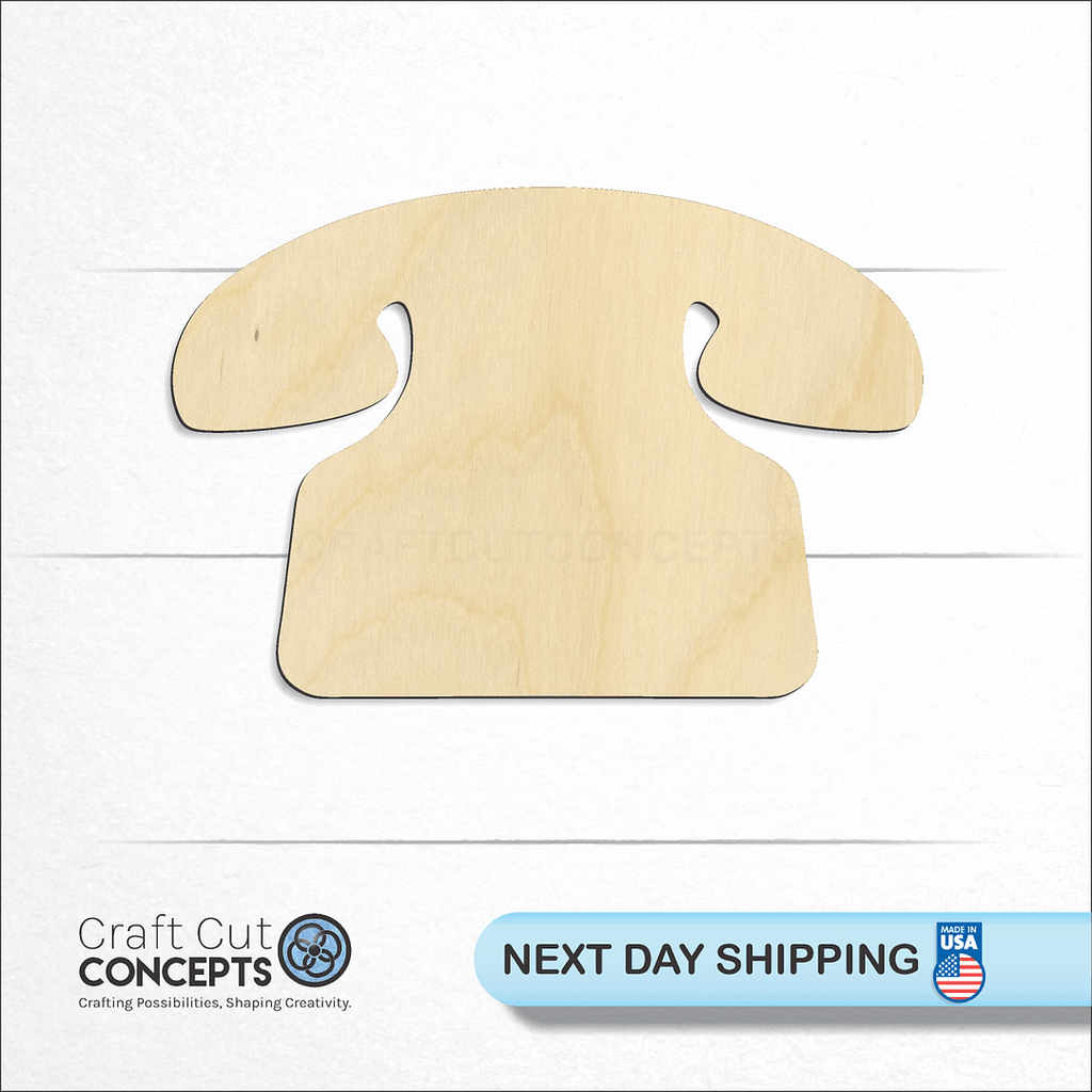 Craft Cut Concepts logo and next day shipping banner with an unfinished wood Phone craft shape and blank