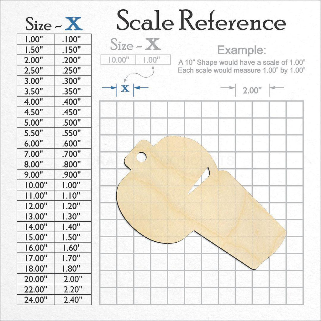 A scale and graph image showing a wood Sports Whistle craft blank