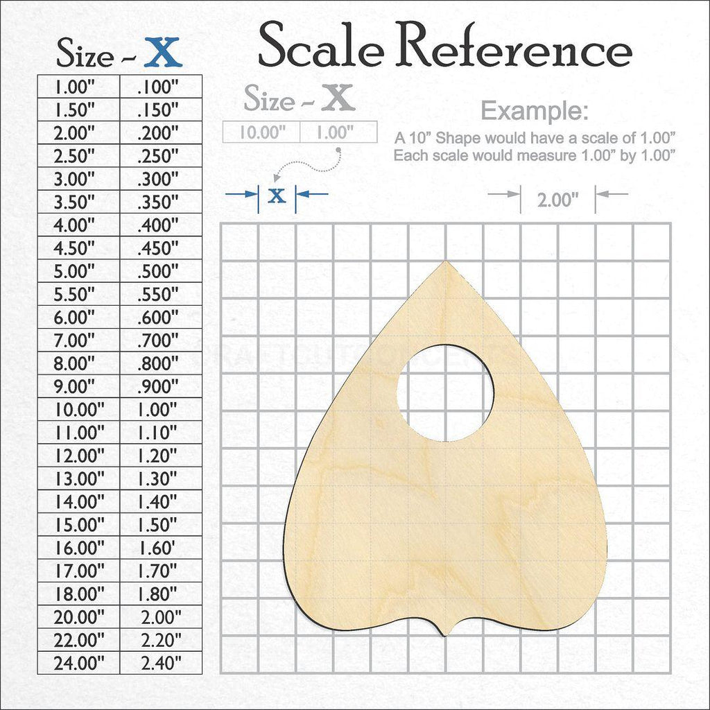 A scale and graph image showing a wood Planchette craft blank