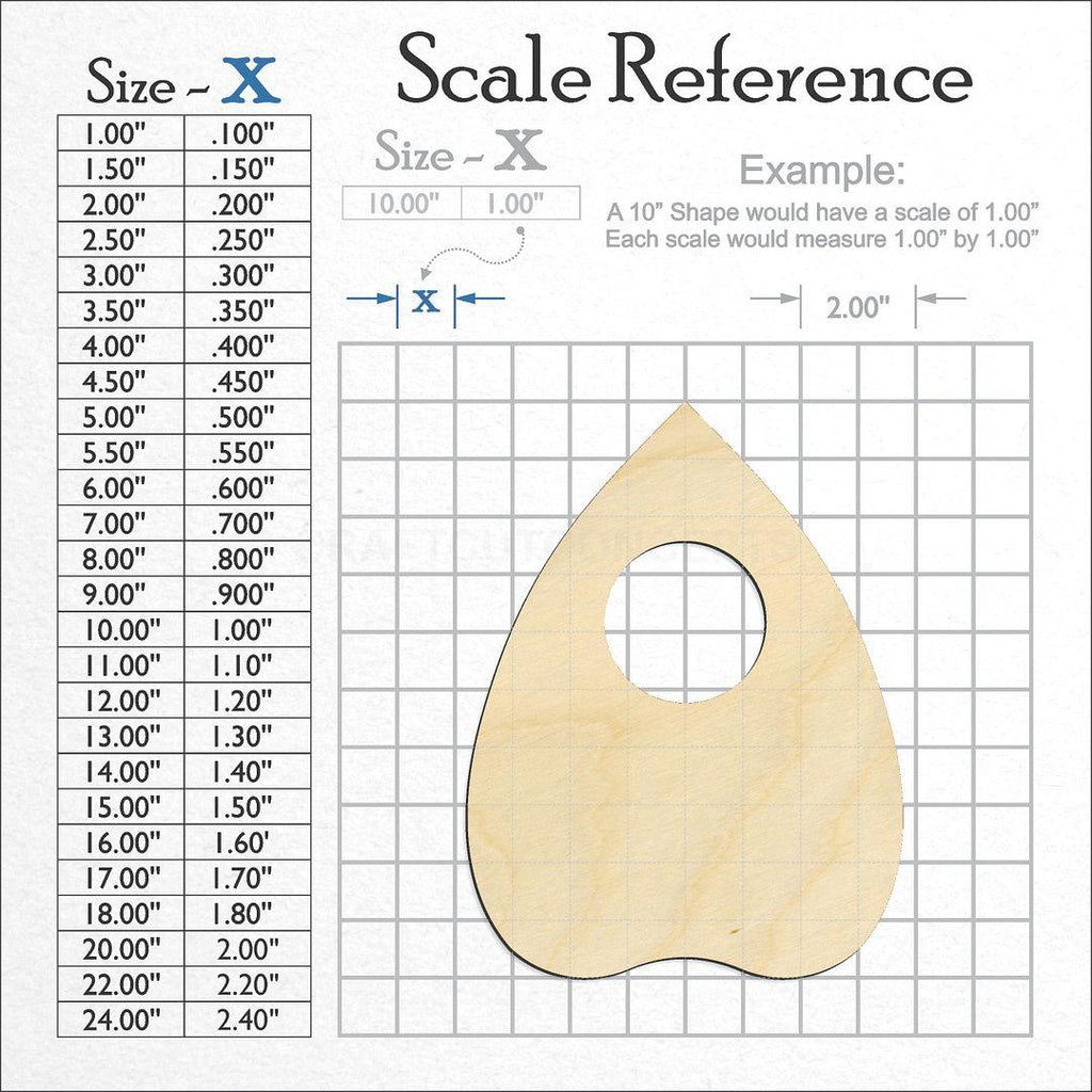 A scale and graph image showing a wood Planchette craft blank