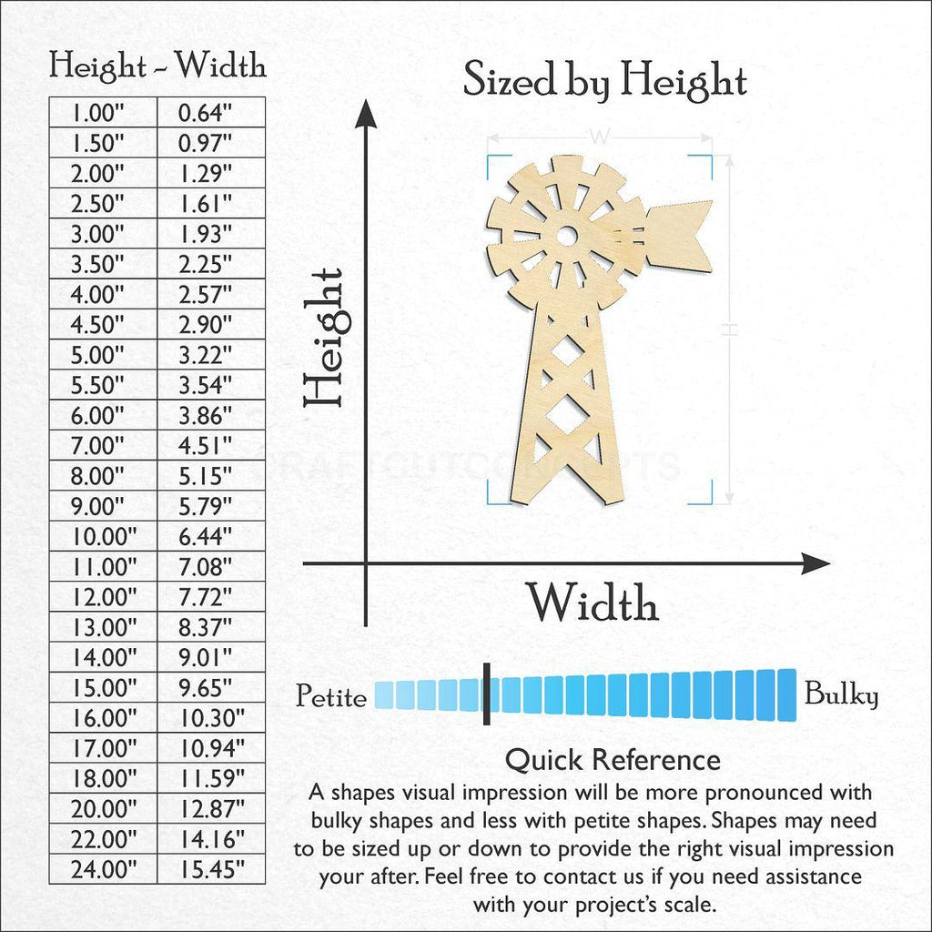 Sizes available for a laser cut Windmill craft blank