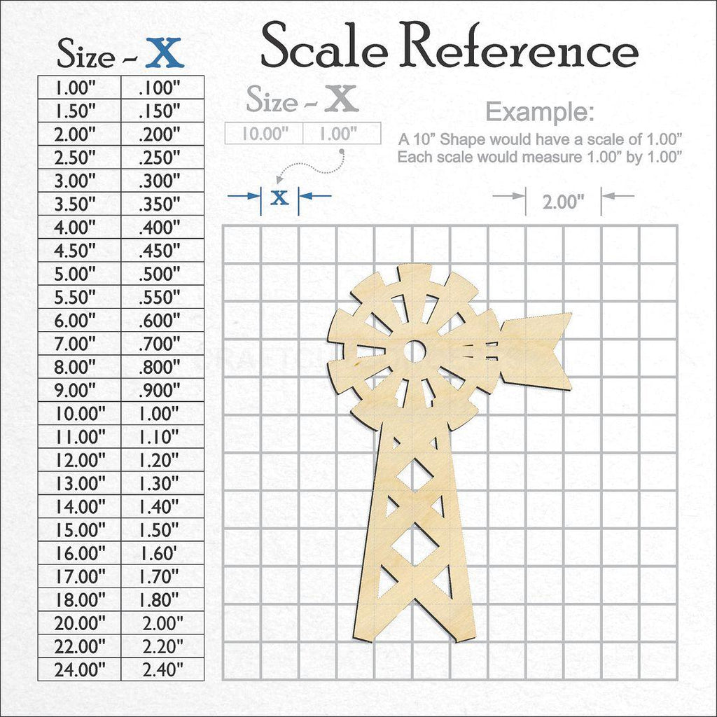 A scale and graph image showing a wood Windmill craft blank