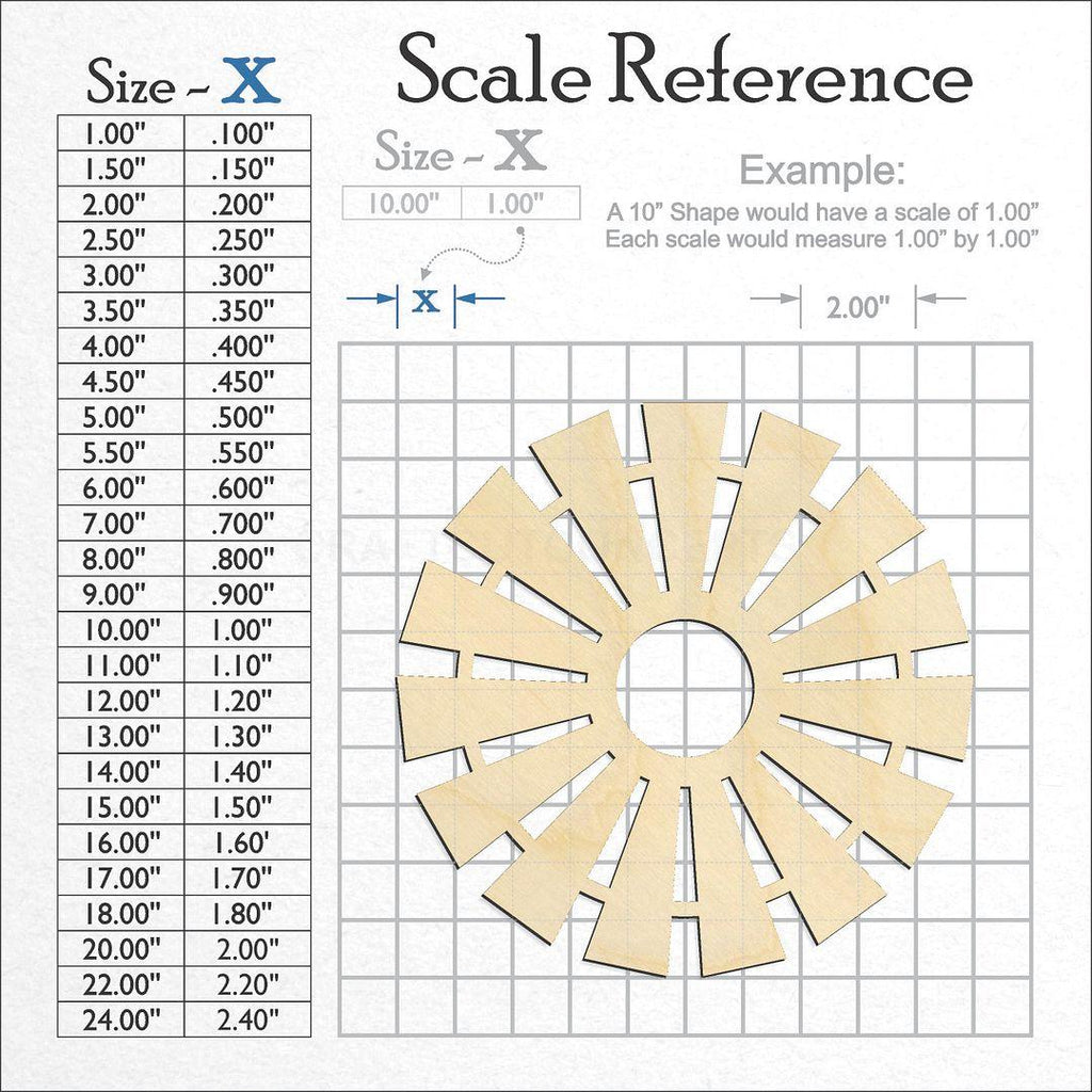 A scale and graph image showing a wood Windmill craft blank