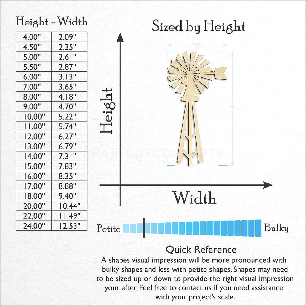 Sizes available for a laser cut Windmill craft blank