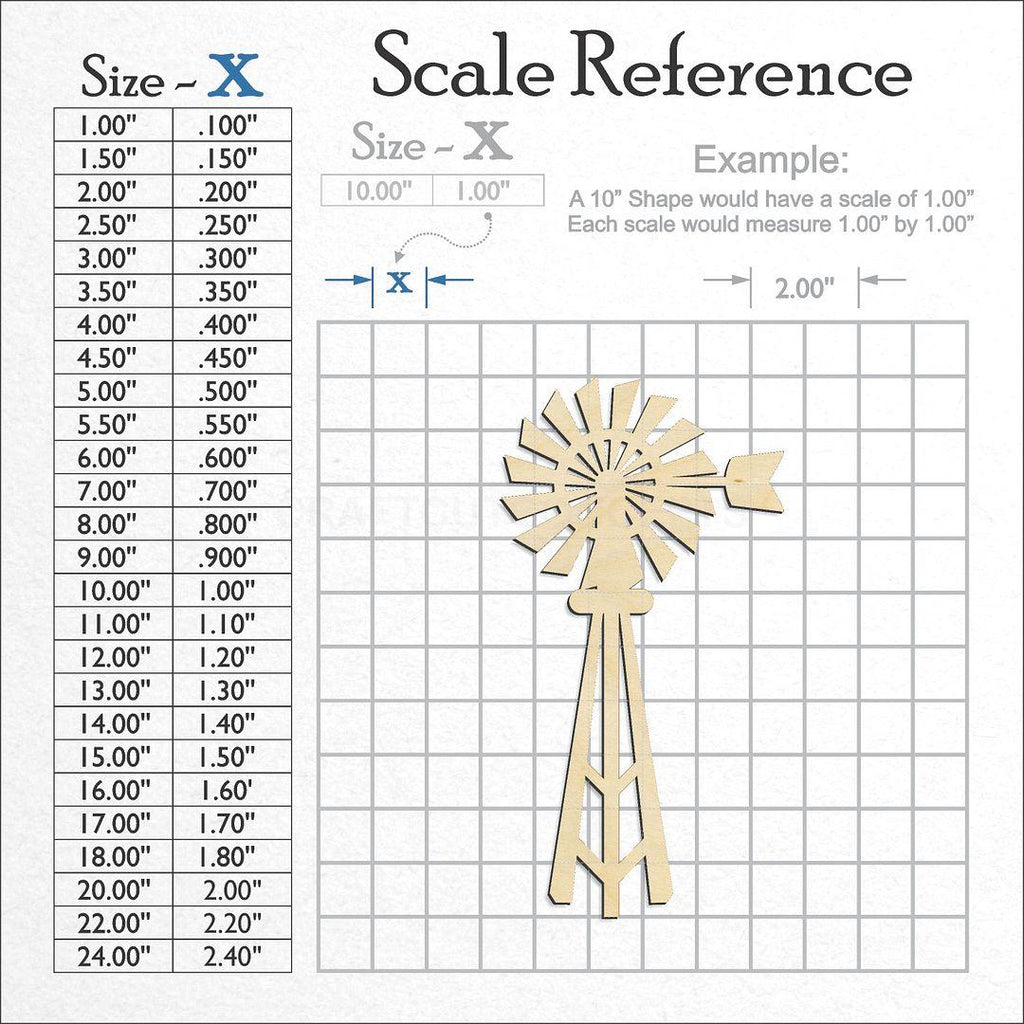 A scale and graph image showing a wood Windmill craft blank