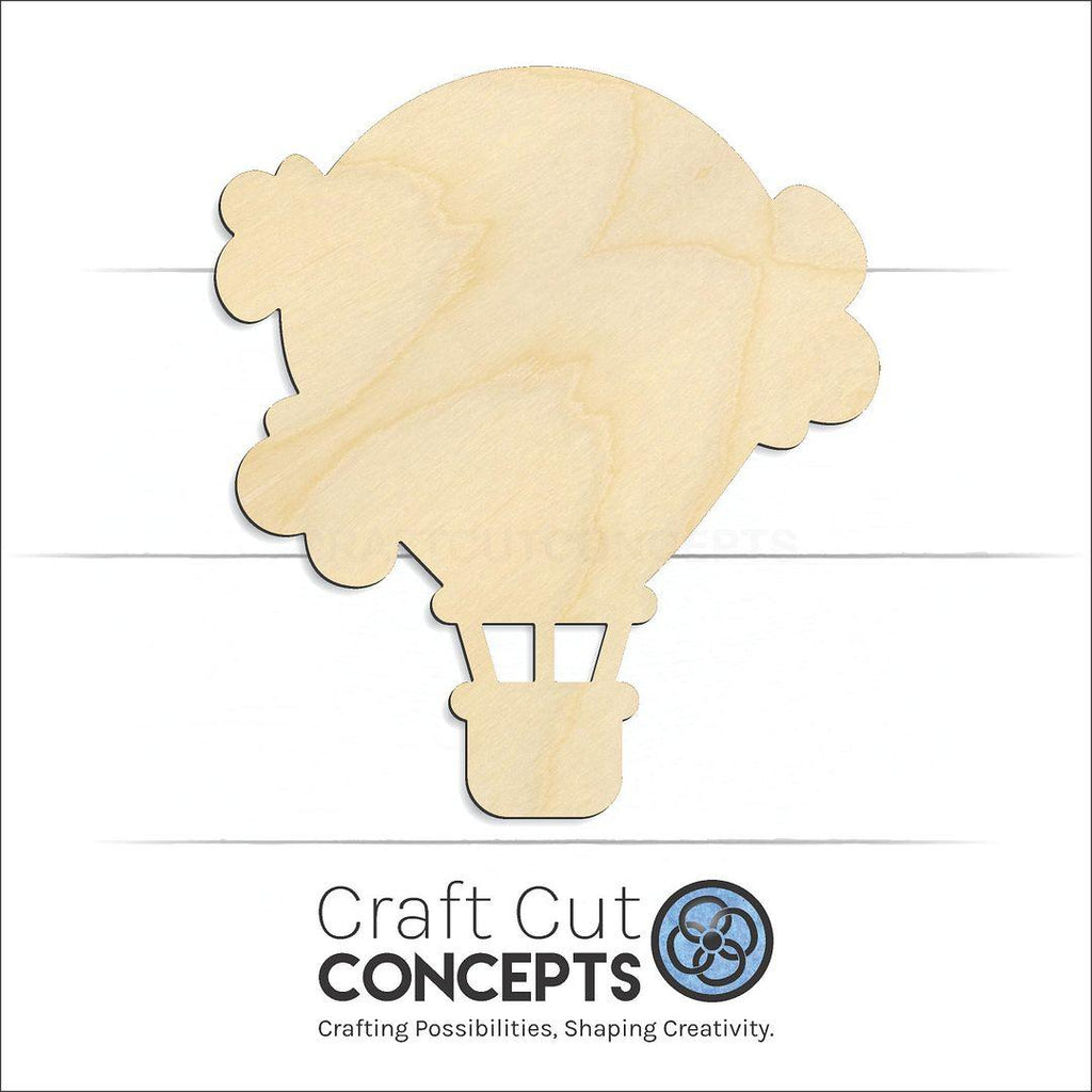 Craft Cut Concepts Logo under a wood Hot Air Balloon craft shape and blank