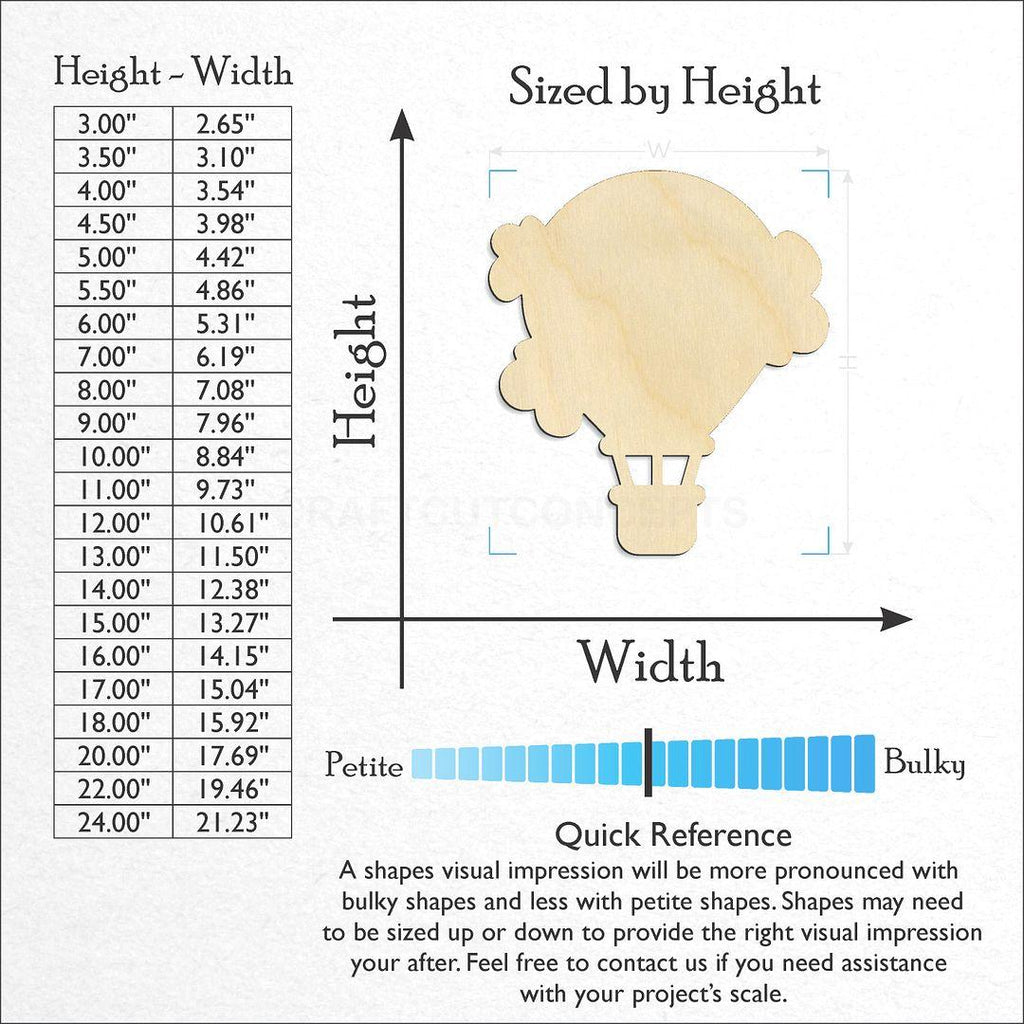 Sizes available for a laser cut Hot Air Balloon craft blank
