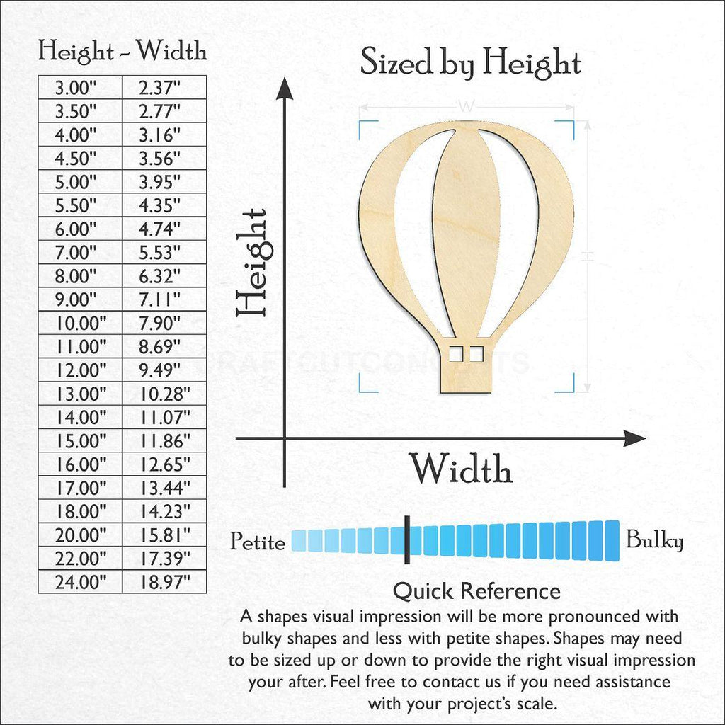 Sizes available for a laser cut Hot Air Balloon craft blank