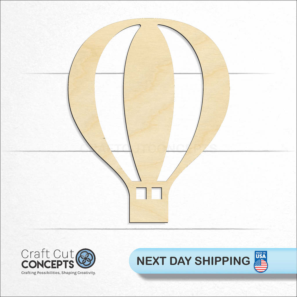 Craft Cut Concepts logo and next day shipping banner with an unfinished wood Hot Air Balloon craft shape and blank