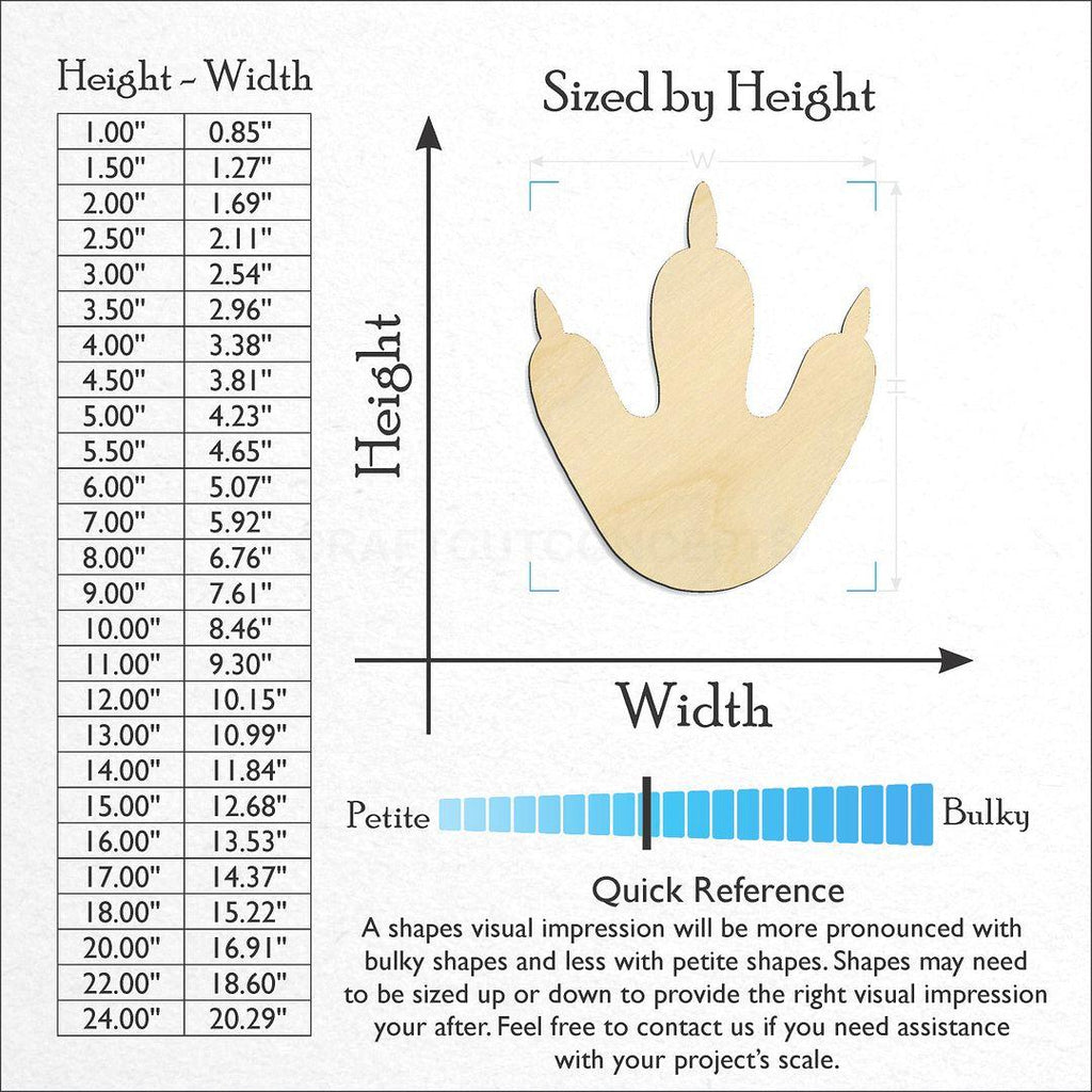 Sizes available for a laser cut Dinosaur Print craft blank
