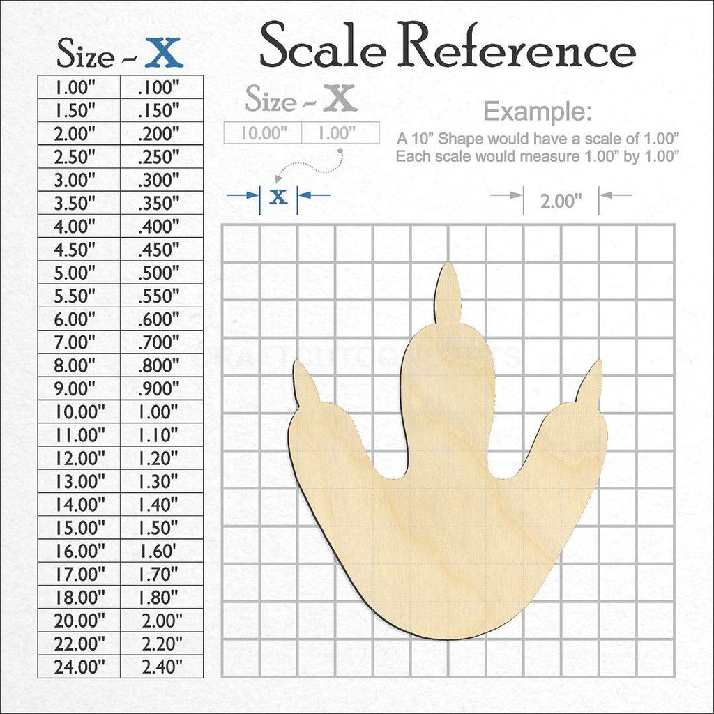 A scale and graph image showing a wood Dinosaur Print craft blank