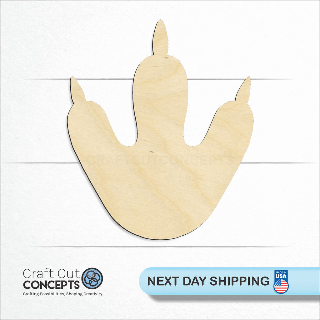 Craft Cut Concepts logo and next day shipping banner with an unfinished wood Dinosaur Print craft shape and blank