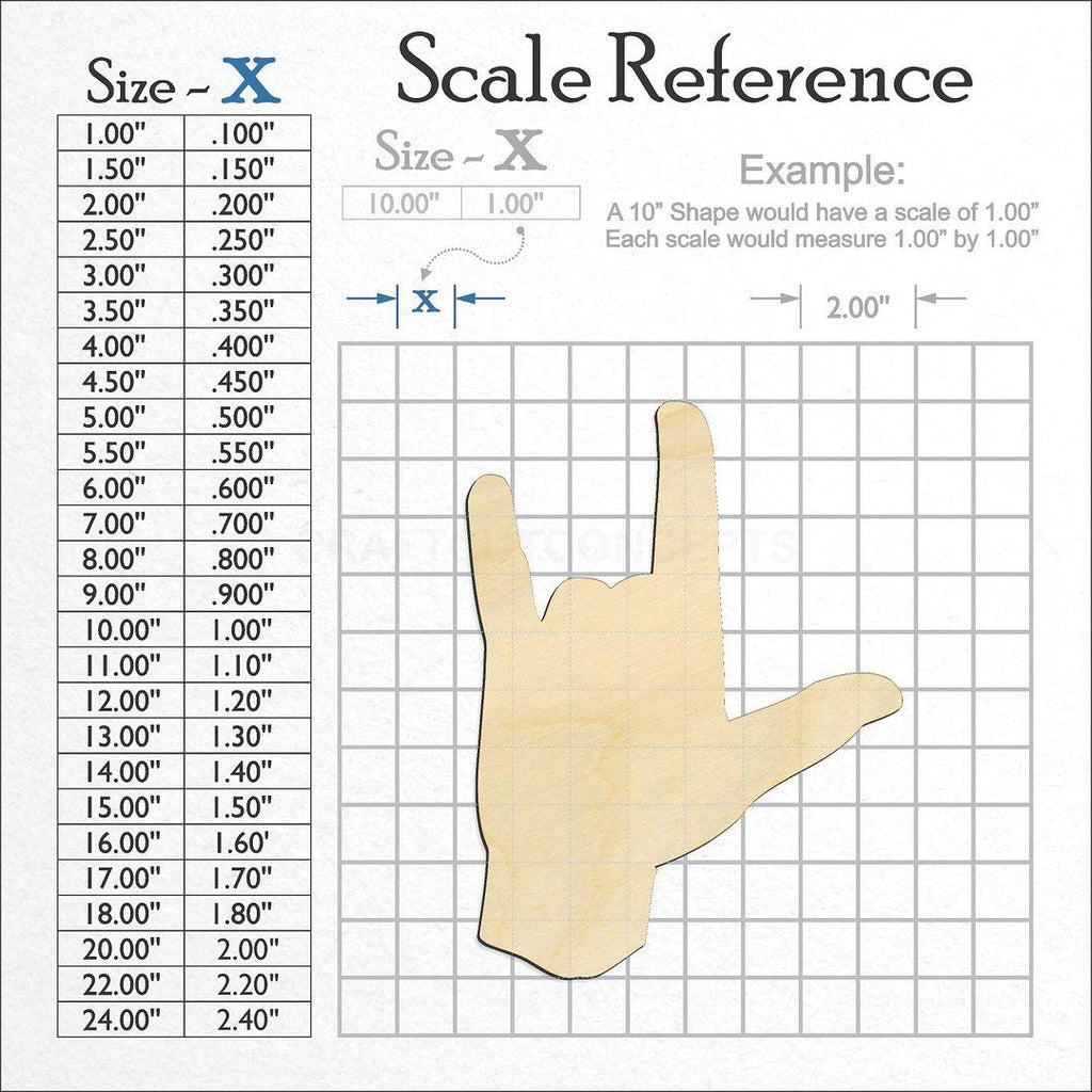 A scale and graph image showing a wood Sign Language - Love craft blank