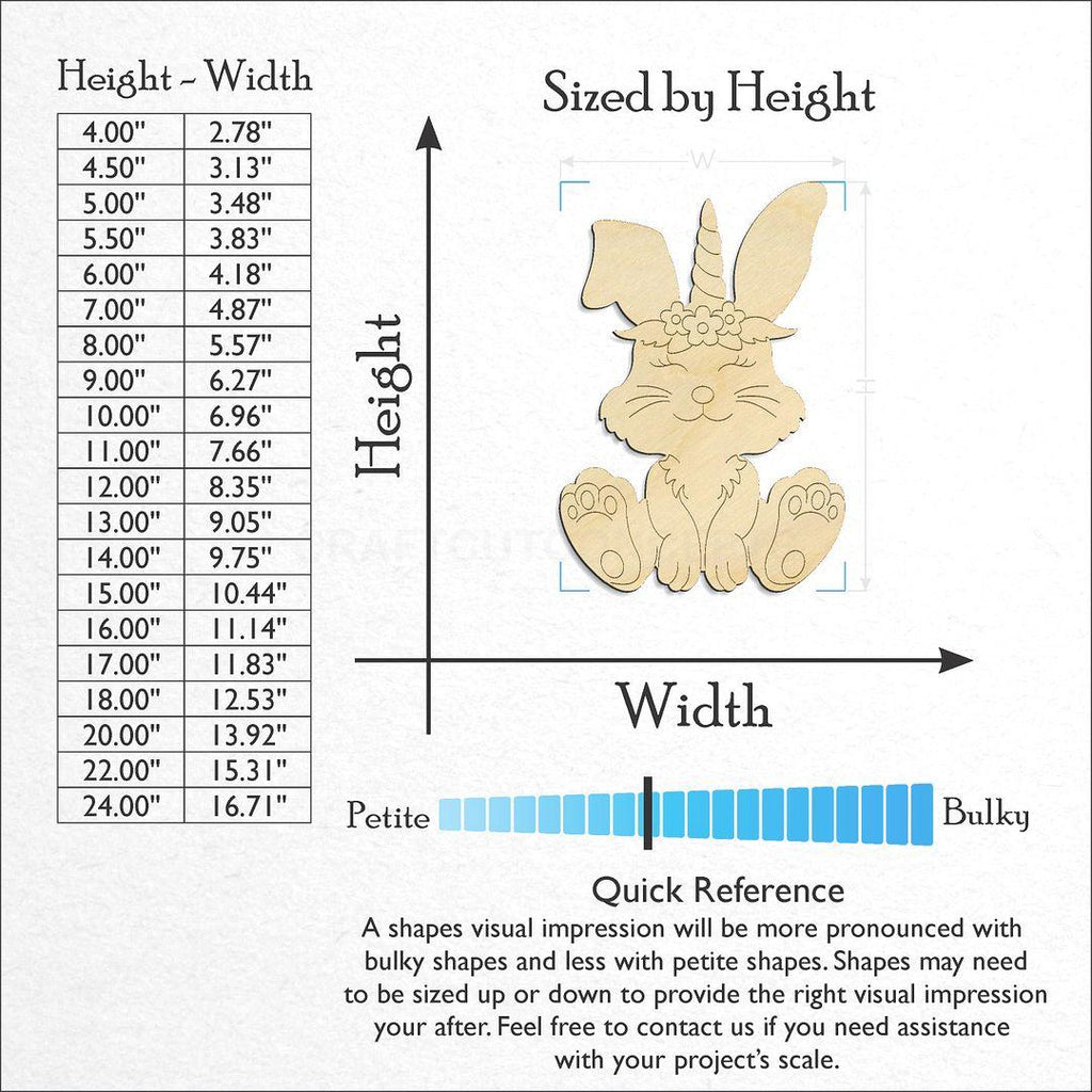 Sizes available for a laser cut PBL-Bunny craft blank