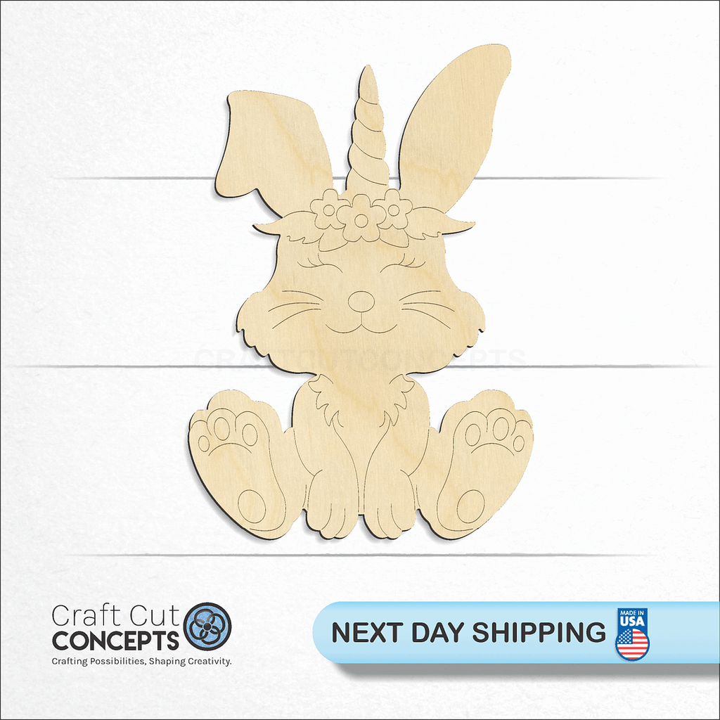 Craft Cut Concepts logo and next day shipping banner with an unfinished wood PBL-Bunny craft shape and blank