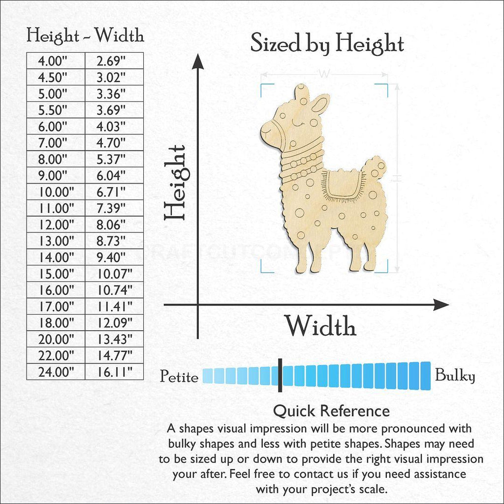 Sizes available for a laser cut PBL-Alpaca craft blank