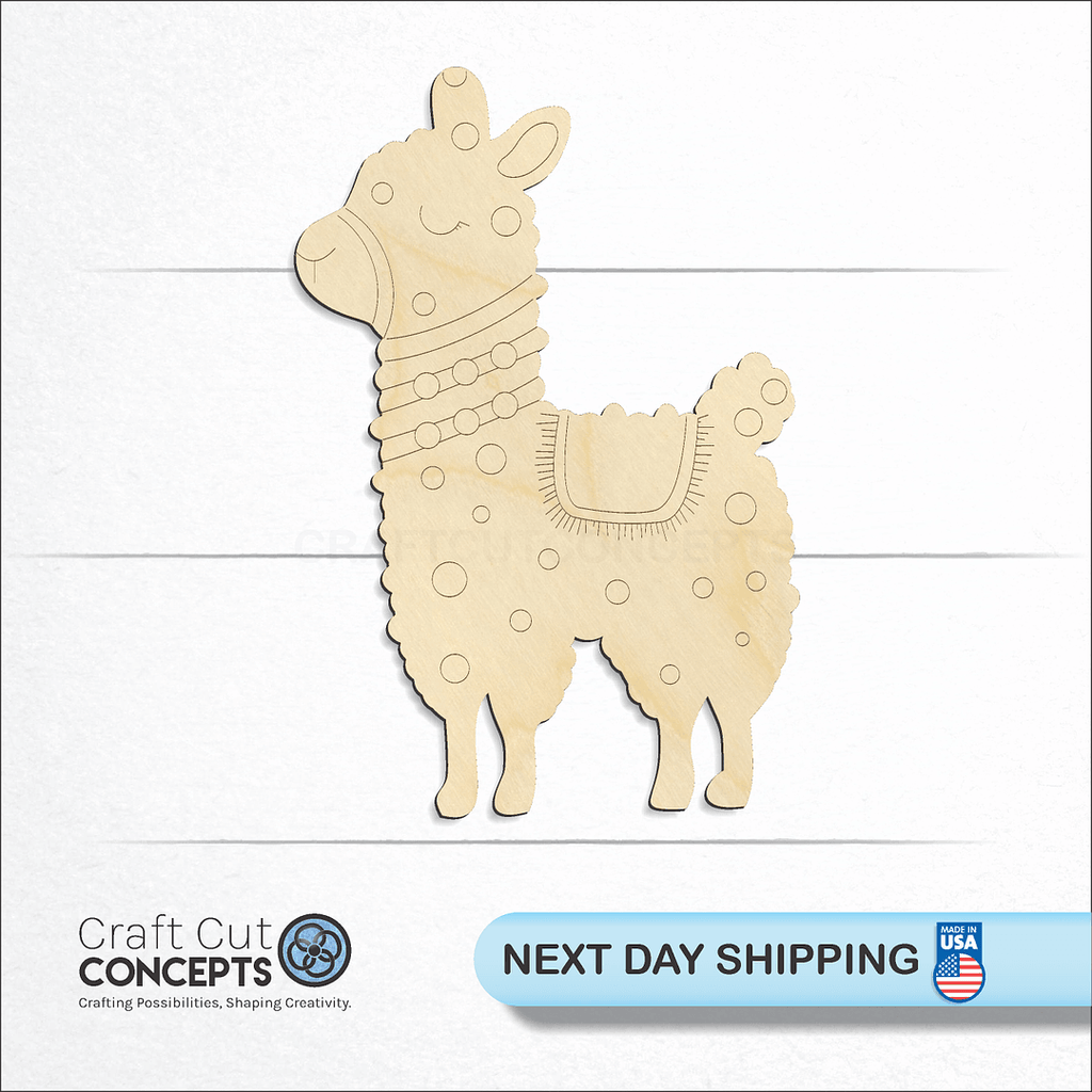 Craft Cut Concepts logo and next day shipping banner with an unfinished wood PBL-Alpaca craft shape and blank