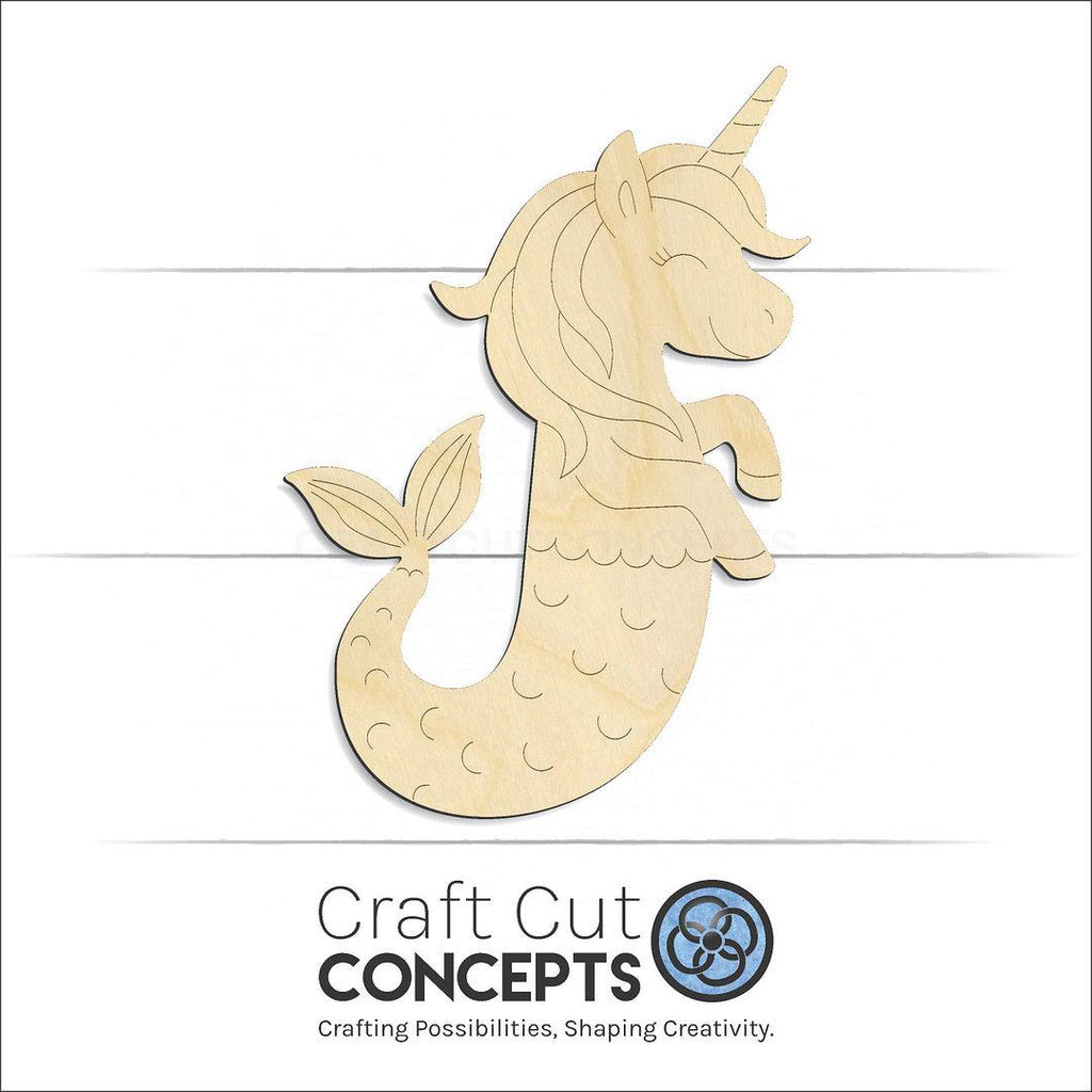 Craft Cut Concepts Logo under a wood PBL-Unicorn Mermaid craft shape and blank