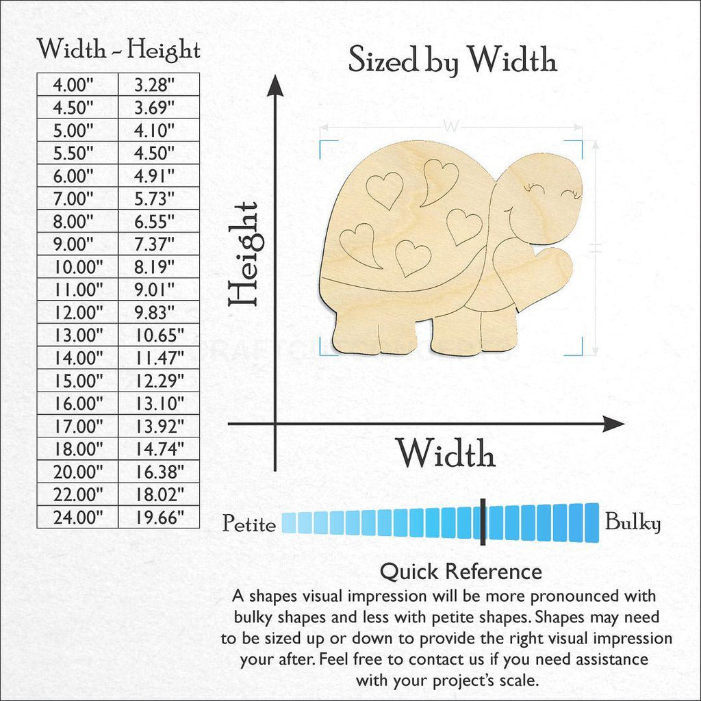 Sizes available for a laser cut PBL-Turtle craft blank