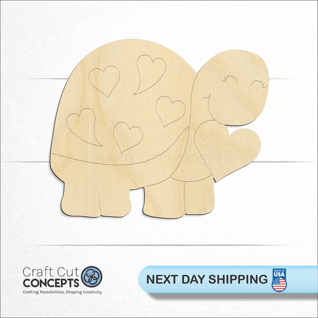 Craft Cut Concepts logo and next day shipping banner with an unfinished wood PBL-Turtle craft shape and blank