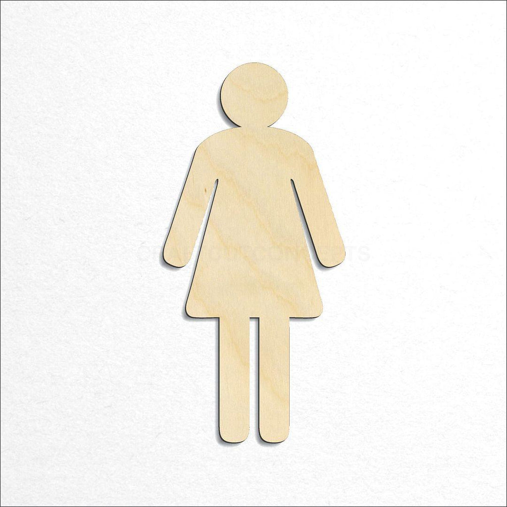 Wooden Female Bathroom Sign craft shape available in sizes of 1 inch and up