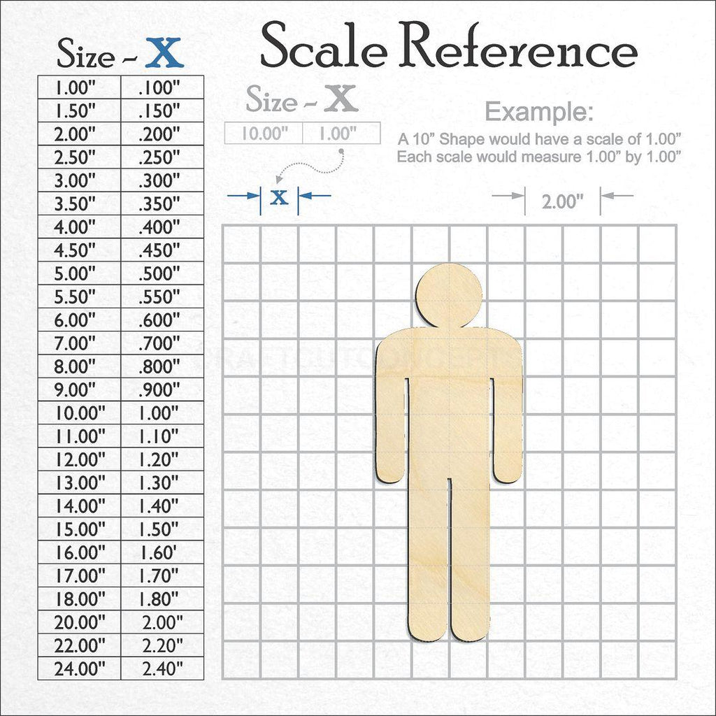 A scale and graph image showing a wood Male Bathroom Sign craft blank